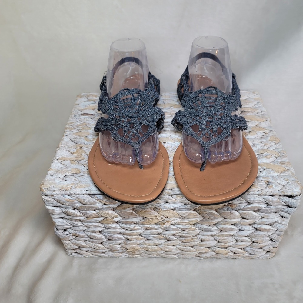 American Eagle Outfitters Brown Tan Sandals with Grey Crochet Straps